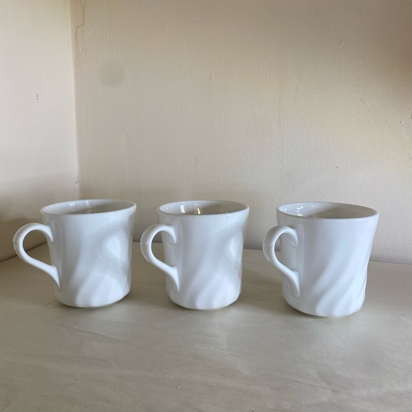 Corning Enhancements white swirl mugs 3 USA Corelle cups tea coffee minimalist - Picture 1 of 5